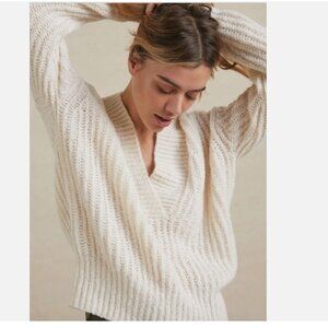 Anthro Pilcro Cream Joyce Chunky Knit Deep-V Pullover Sweater - Size M